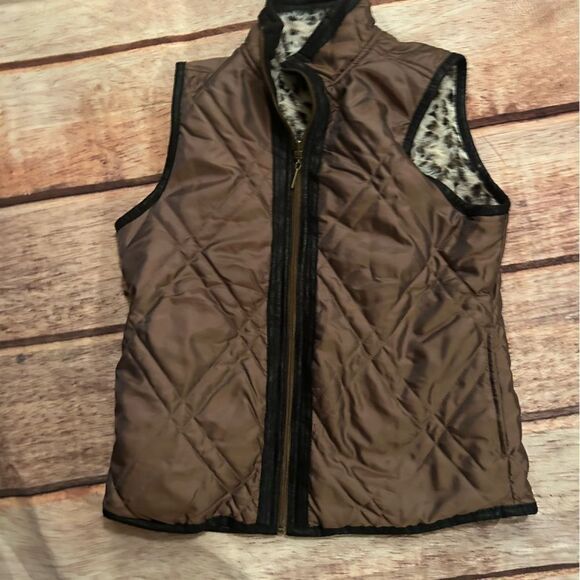 Cabi Reversible Vest Cheetah fo-fur/ brown black Vest Size Small - Picture 3 of 5